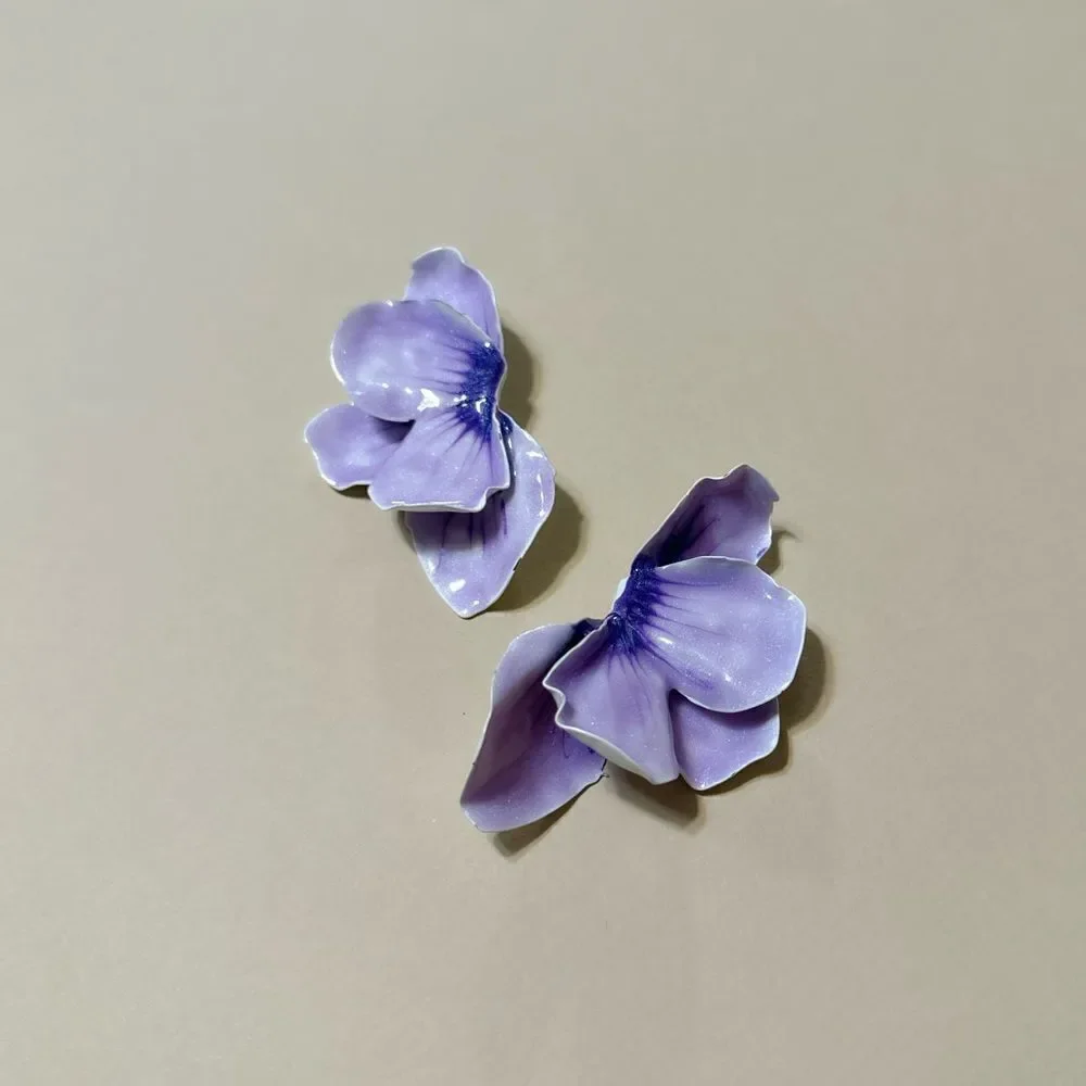Purple flower earrings N605 - Picture 2 of 4